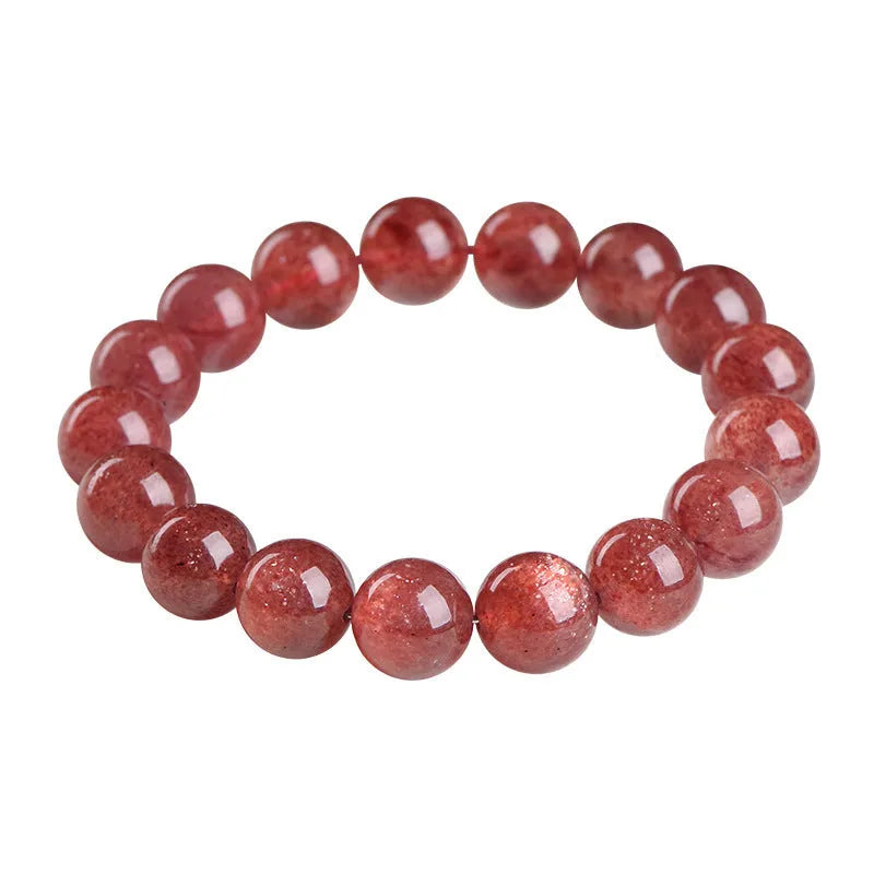 Natural strawberry quartz bracelet with cherry red geometric beads in three size options