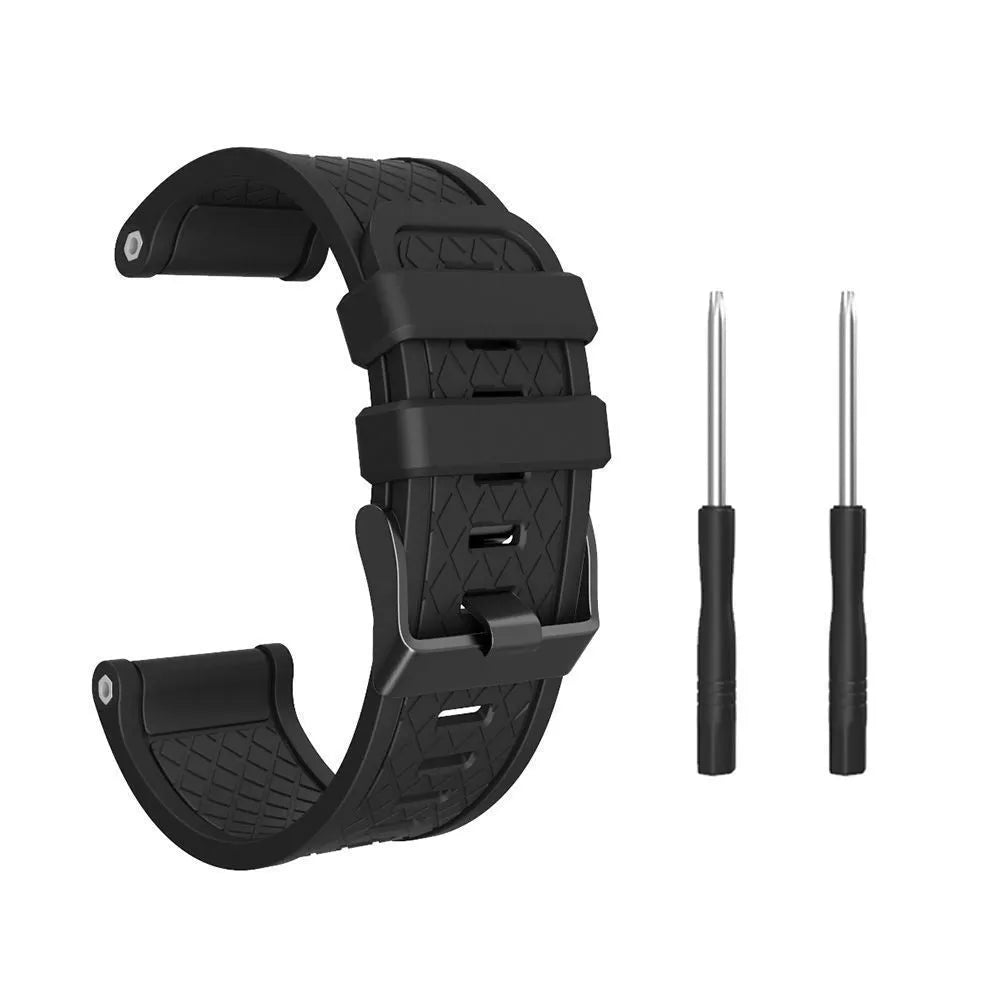Black silicone watch strap with stainless steel buckle for Jiaming 26mm sports watches