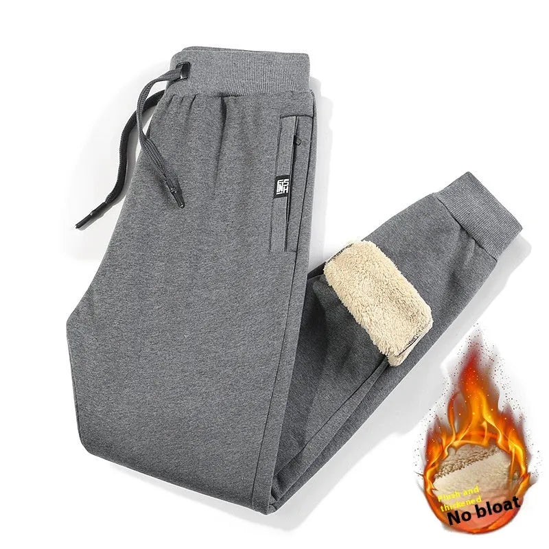 Men's grey fleece-lined cotton track pants with straight leg design and mid waist fit