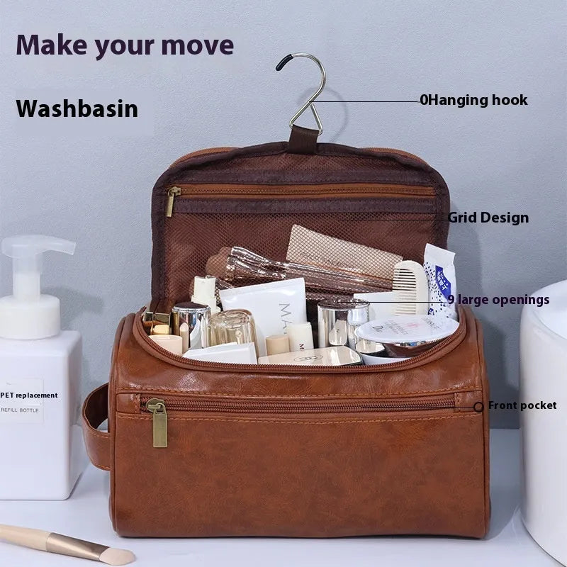 Large waterproof cosmetic storage bag in PU leather or Oxford cloth material