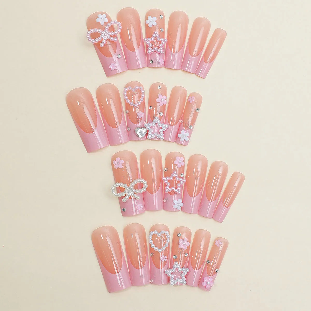 Super long water pipe French spot drill bow wear false nails with love pattern in colour XB-70-48