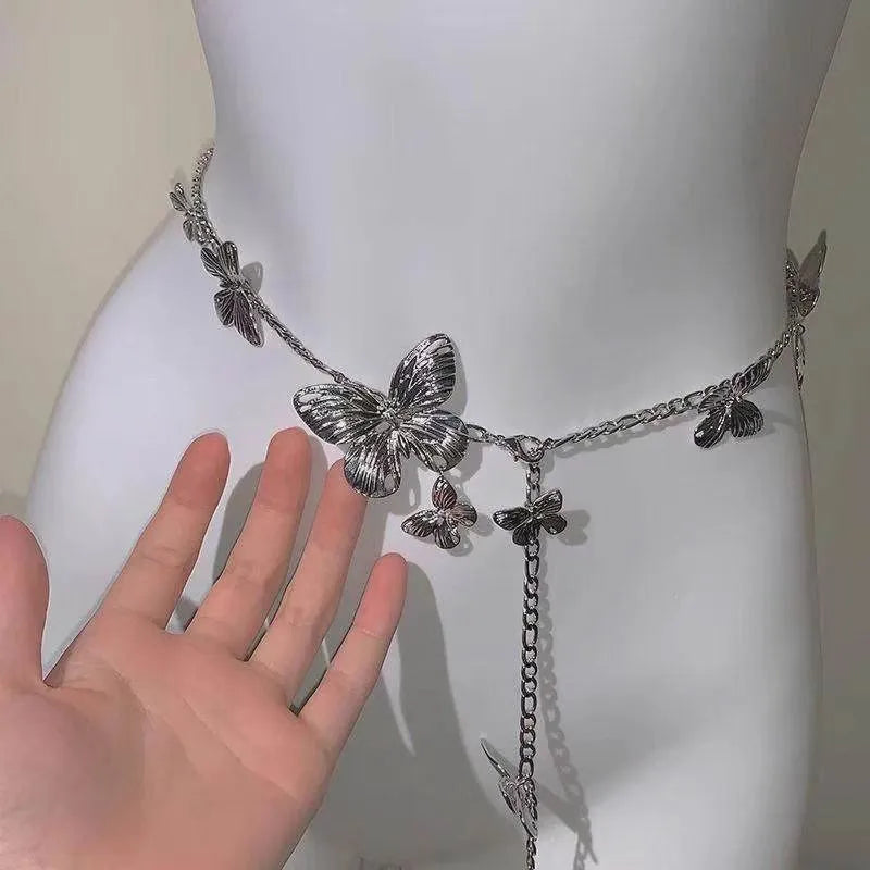 Golden butterfly waist chain accessory 104cm length alloy retro style women jewellery