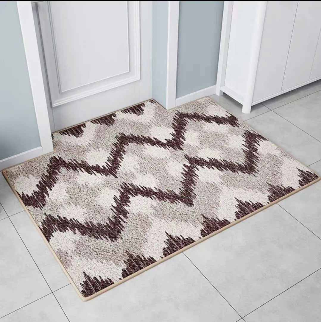 Modern minimalist human door mat with geometric jacquard pattern in Hairy Geometric colour, 400x600mm size, non-slip bottom
