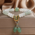 Green crystal women's bracelet with retro butterfly tassel and abacus beads