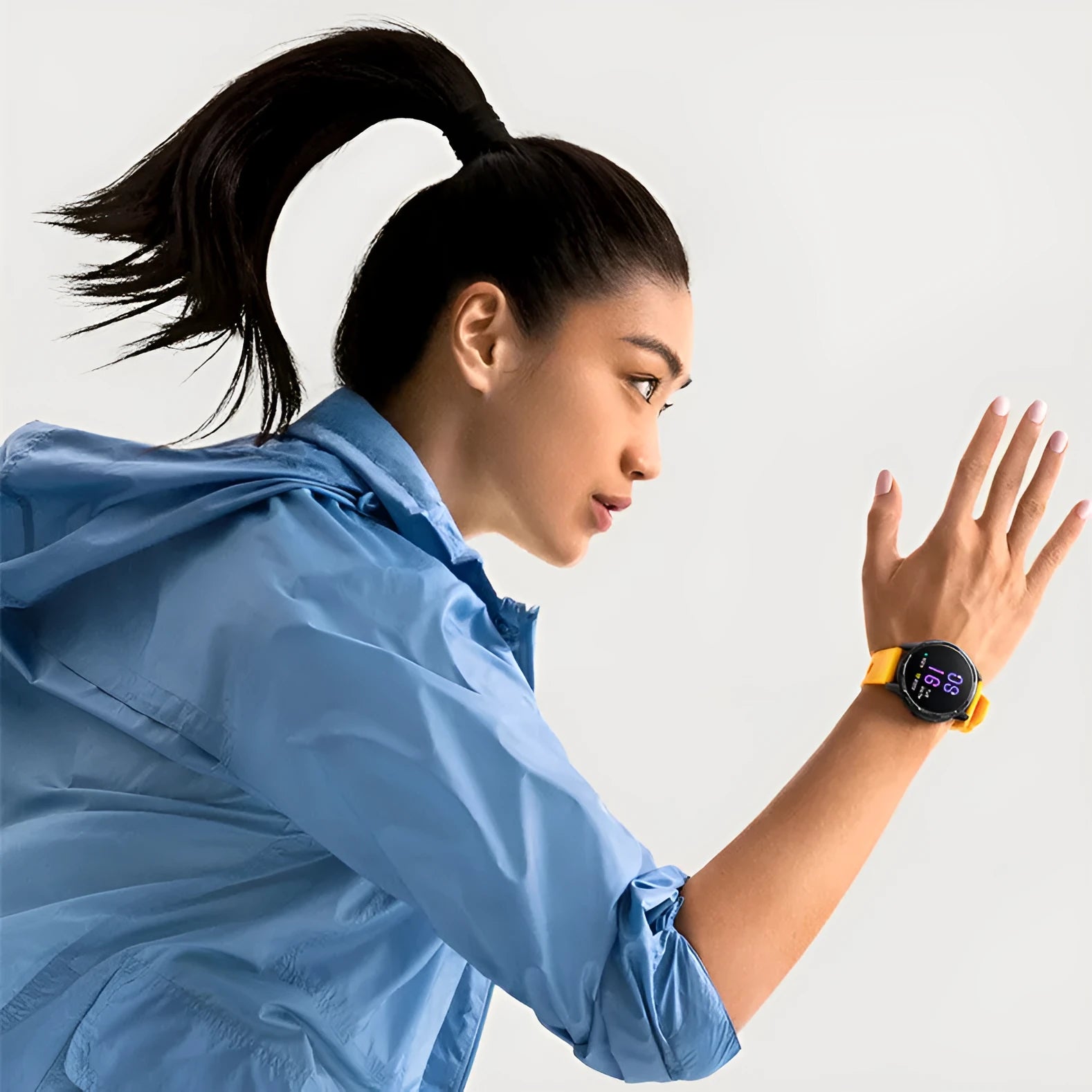Dual band GPS smart watch with 1.43 inch touchscreen display and silicone wrist strap