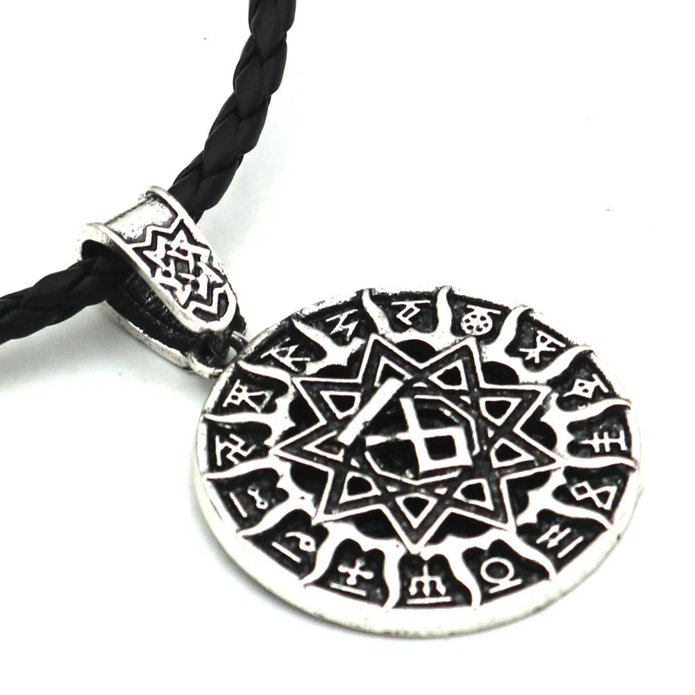 Lunavin ODing text logo pendant necklace on an antique silver snake bones chain