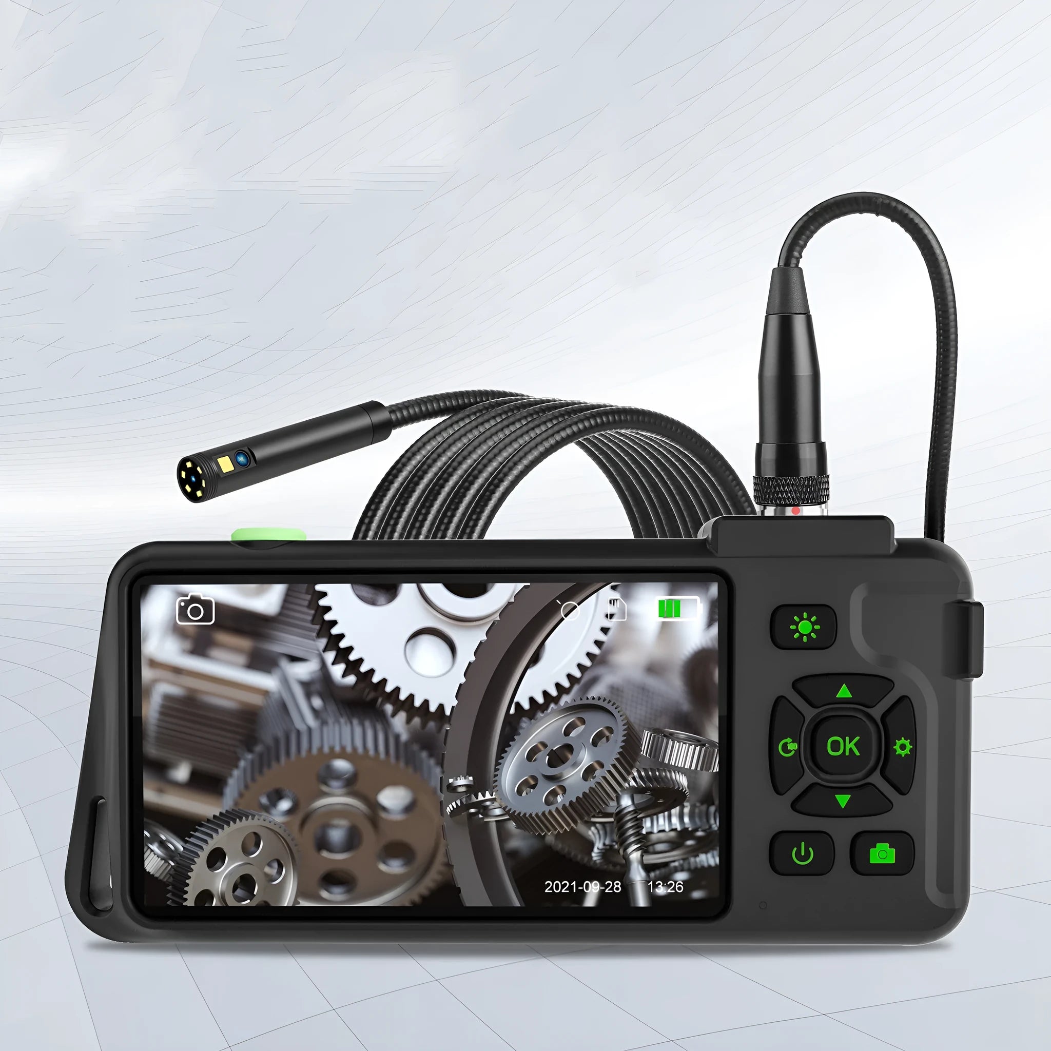 Handheld industrial endoscope with 4.5-inch screen and 5.5mm camera probe on 1m cable