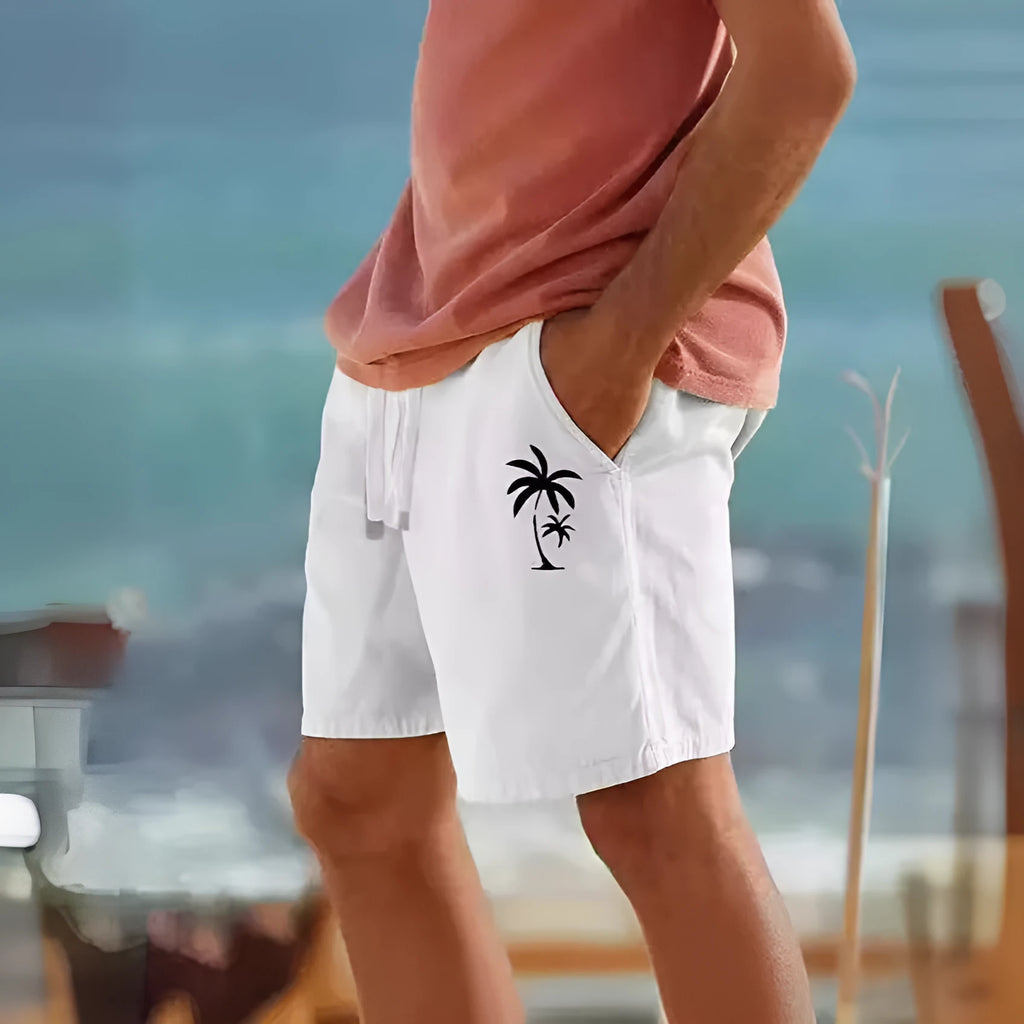 Men's elastic drawstring beach shorts in cotton blend fabric with micro elasticity