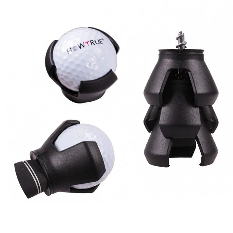 Black golf ball picker device with clip attachment for putters and golf bags