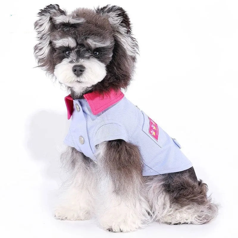 Blue and purple polyester dog harness vest with back traction ring for small breed dogs