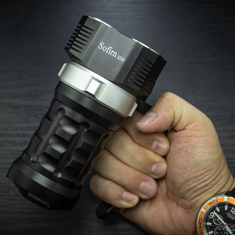Aluminium alloy diving flashlight with tube design showing 18cm length