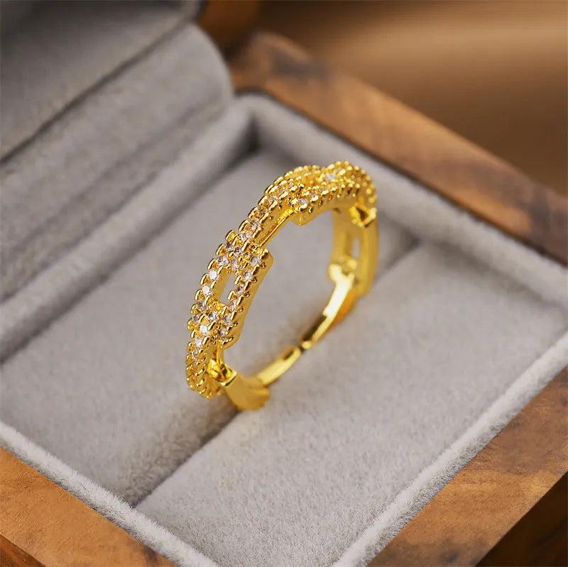 Korean fashion gold open geometric adjustable ring with electroplated finish