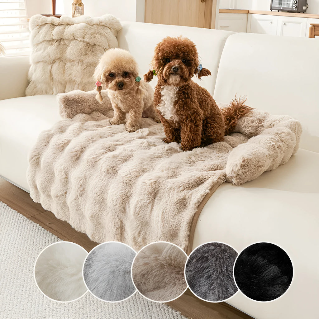 Beige plush thermal non-slip dog mat 75x75cm for winter indoor use