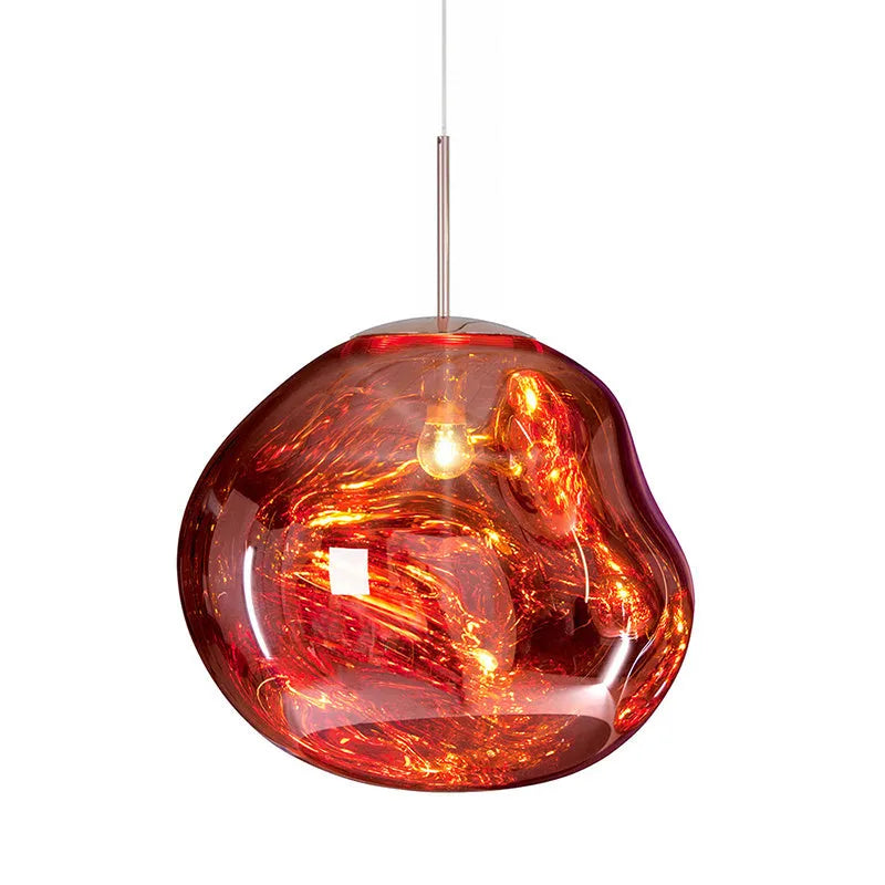 Nordic style lava lamp chandelier with glass body in gold, red copper, or silver metallic finish