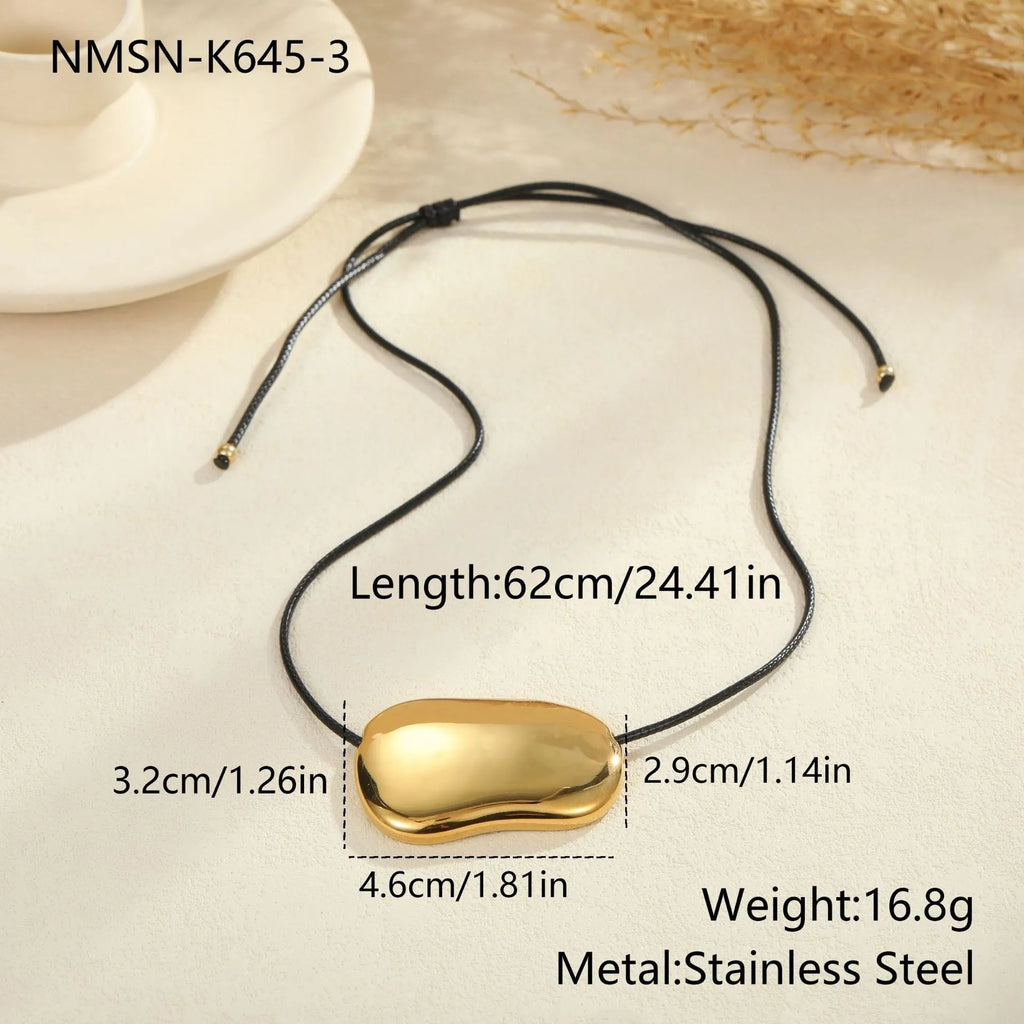 Titanium steel necklace with black rope design and irregular geometric pendant on adjustable chain
