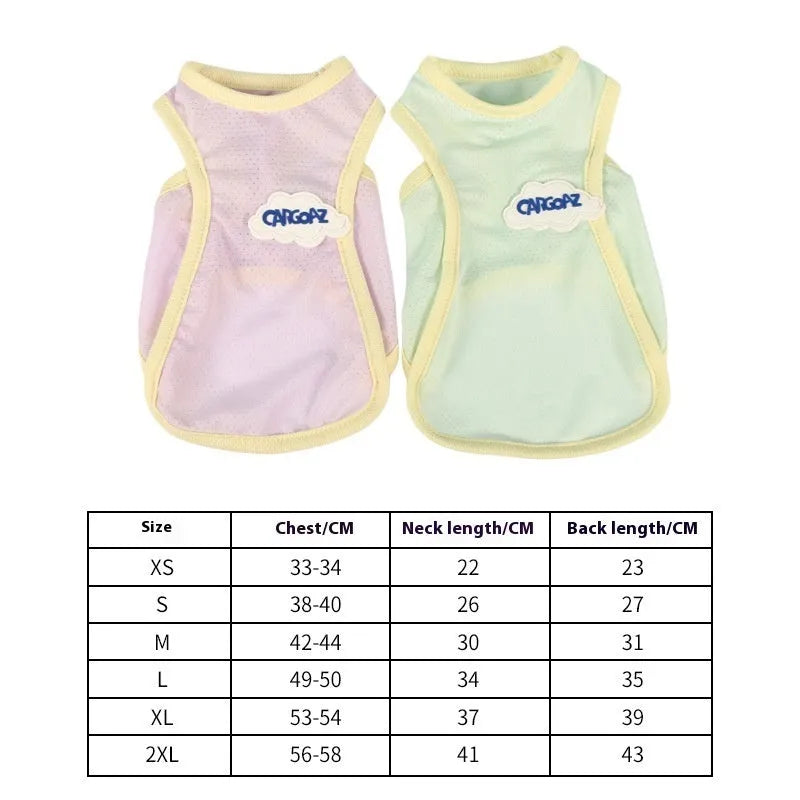 Polyester cat summer vest in sports style with anti-lint properties, shown in grass green colour