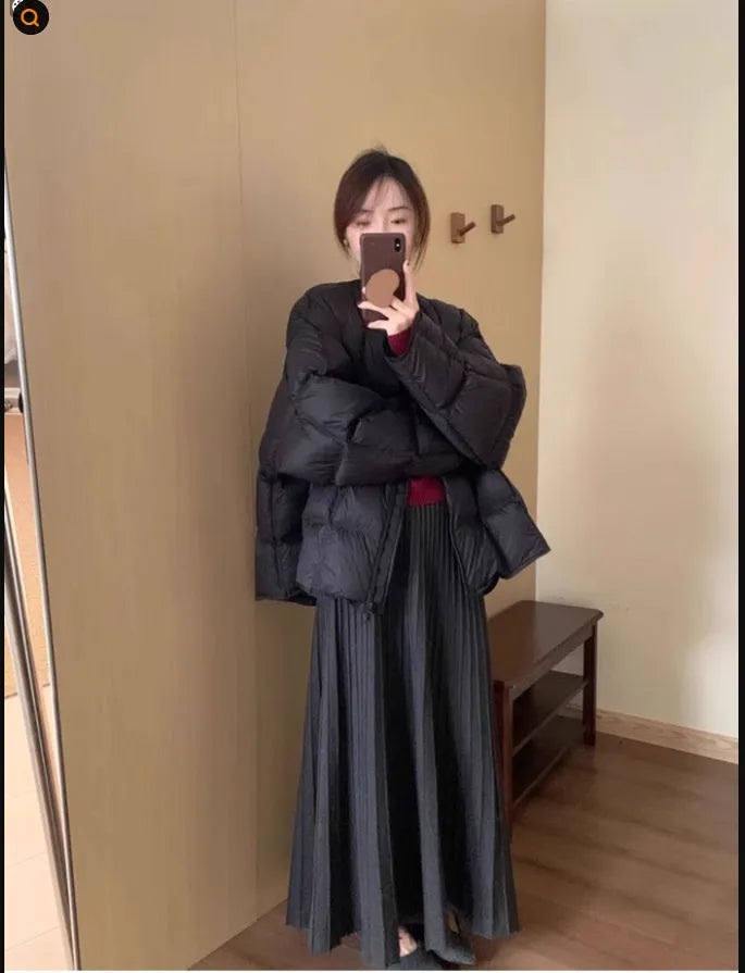Dark grey ethnic style knitted dress suit with 3D pattern and collage stitching, two-piece set with sweater and skirt