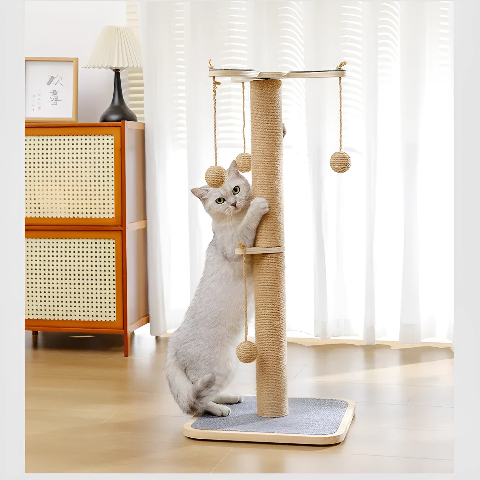 Cat climbing frame with windmill hanging ball and carpet leather scratching surface