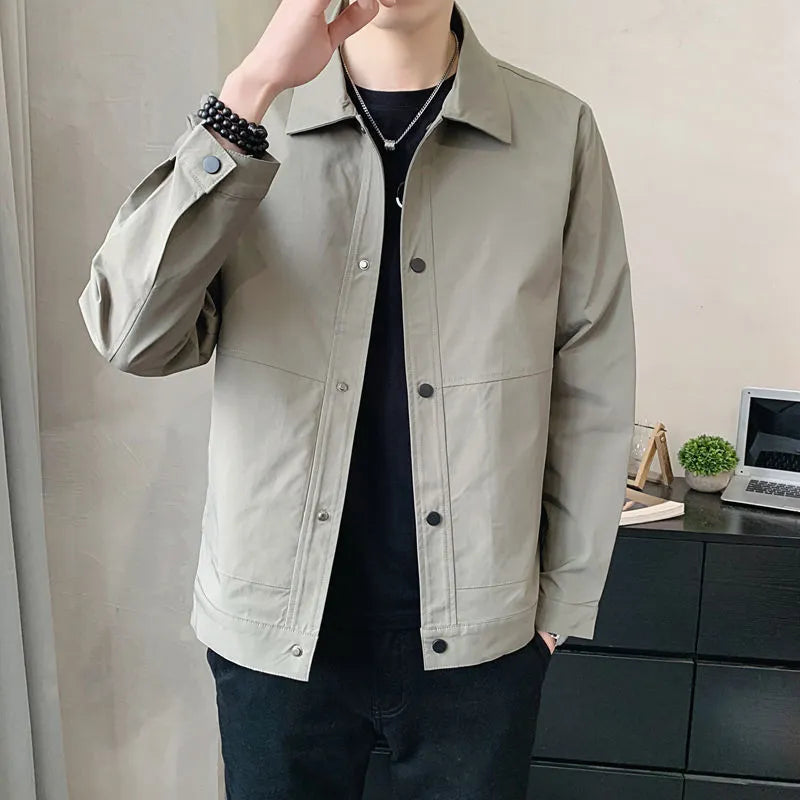Men's lightweight Korean-style single-layer jacket in polyester, shown in a neutral colour.