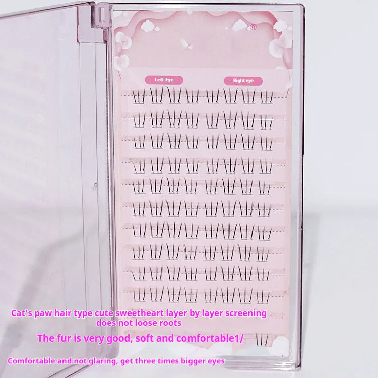 False eyelashes strip with kitten's paw lower lash design and 12 rows of voluminous, pointed artificial fibre lashes.