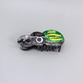 Handmade green and orange beetle grip hair accessory with white cartoon caterpillar design