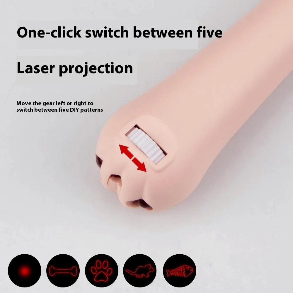 Infrared cat footprints laser toy with purple patterns and red money line on plastic teasing stick