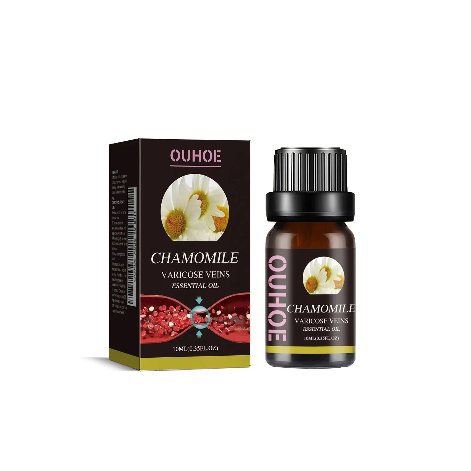 10ml glass bottle of pure chamomile essential oil for leg massage and skin care