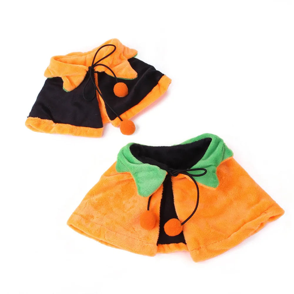 Orange plush pumpkin cloak with hood for a dog on Halloween