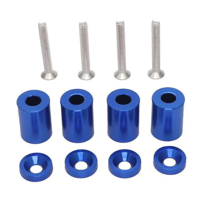 Aluminium alloy engine cover spacer kit with screws, nuts, washers in red, blue, black colours for 6mm 8mm car apertures.