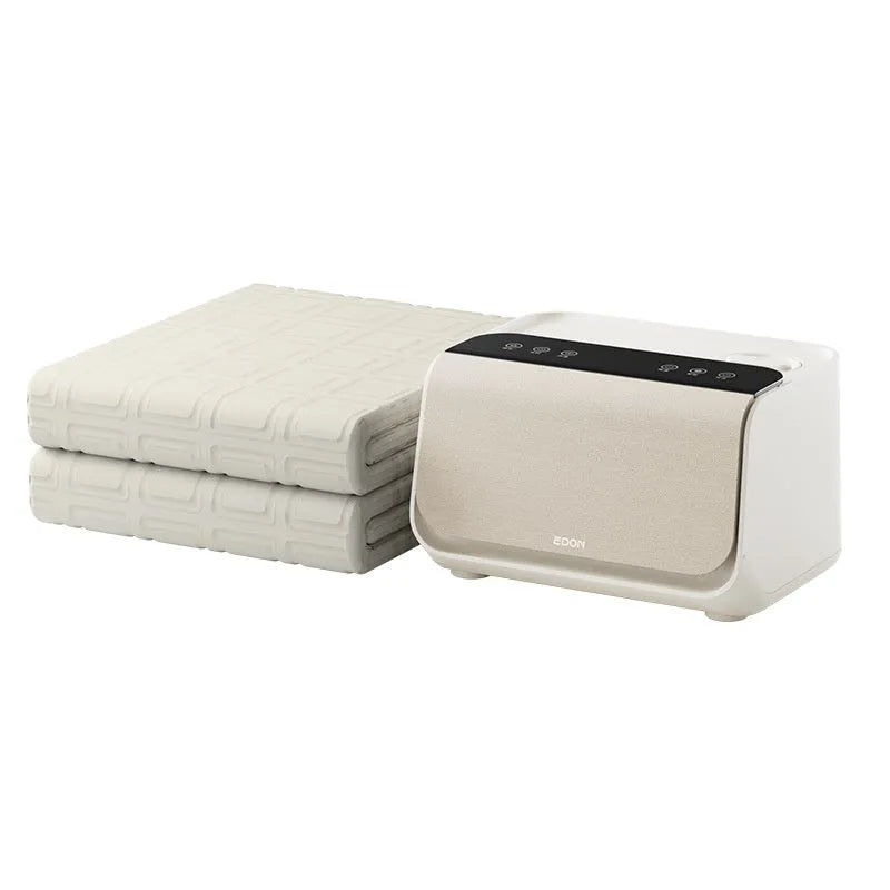 Aideng plush electric water blanket with smart host controller in white, showing two size options.