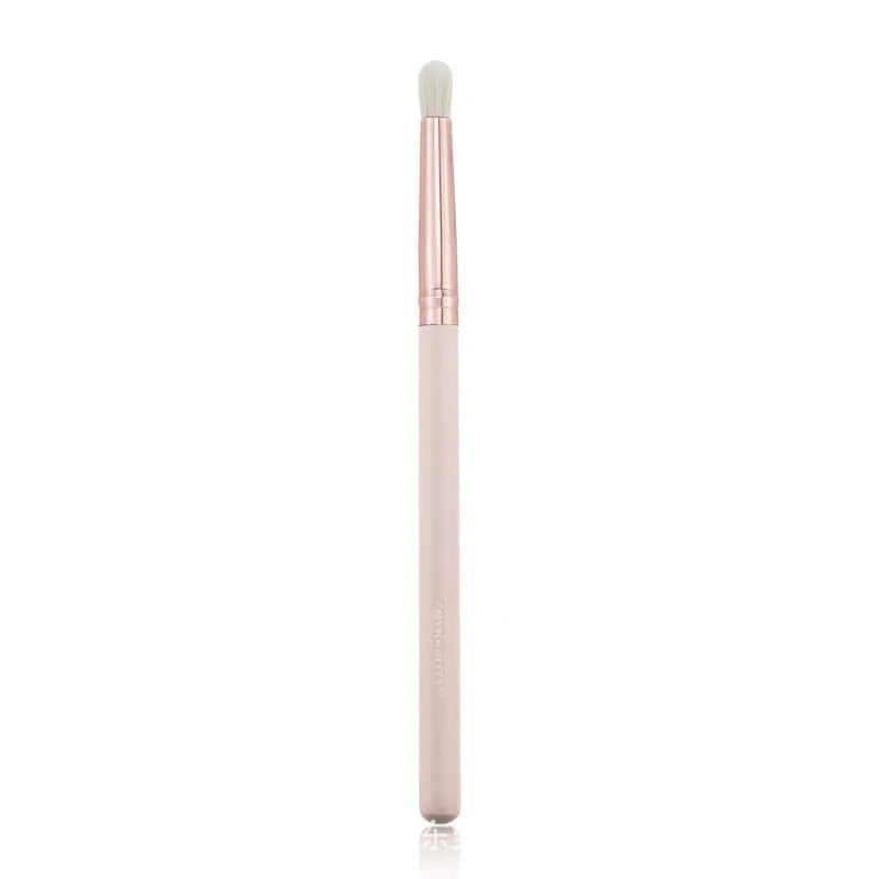 26 pink makeup brushes with wooden handles and wool heads, presented with a PU storage bag.