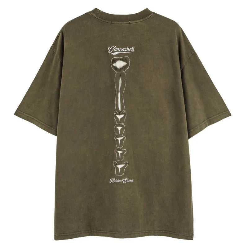 Black loose fit cotton t-shirt featuring a large skull and letter graphic print on the front.
