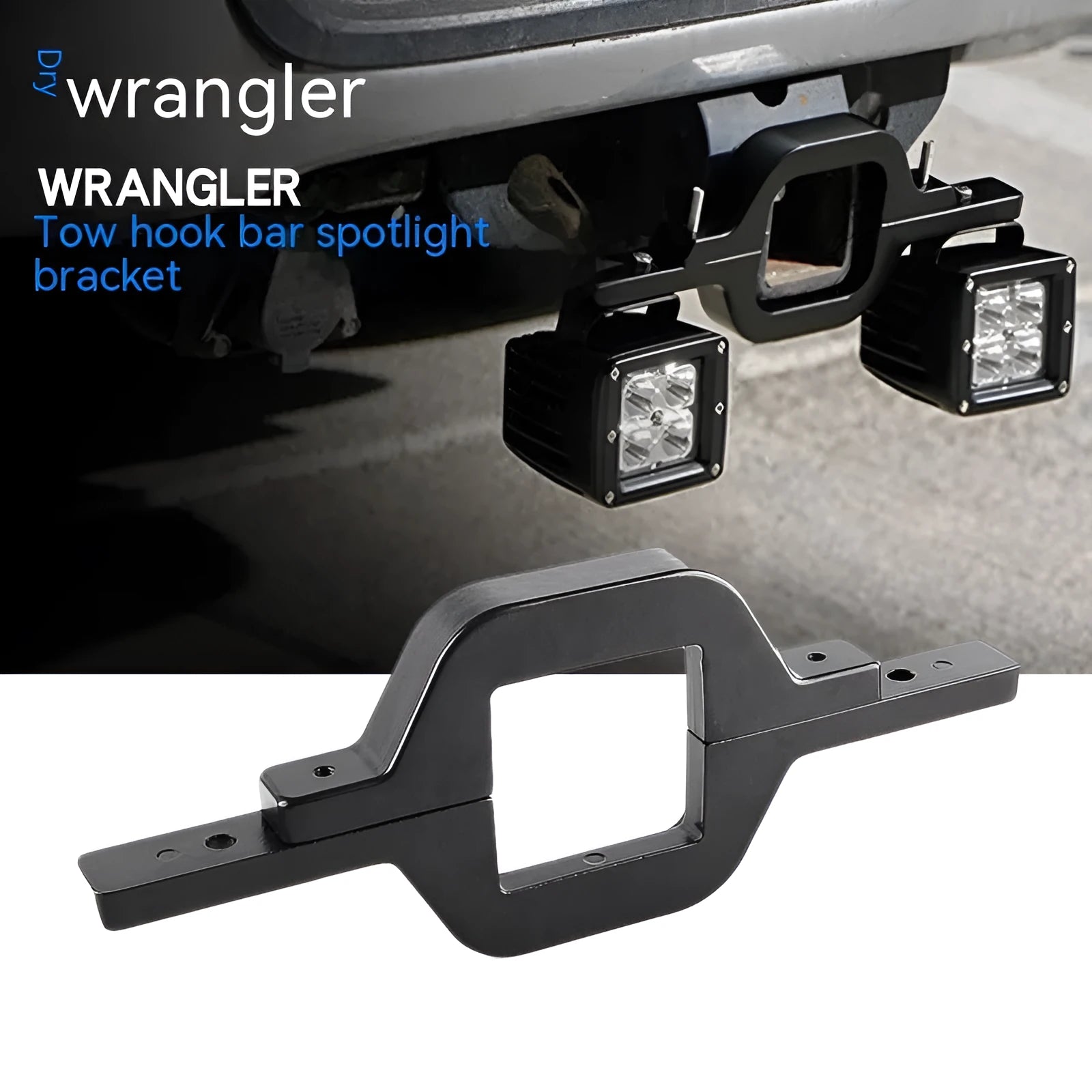 Black aluminium alloy LED reverse light mounting bracket for a Jeep Wrangler off-road vehicle.