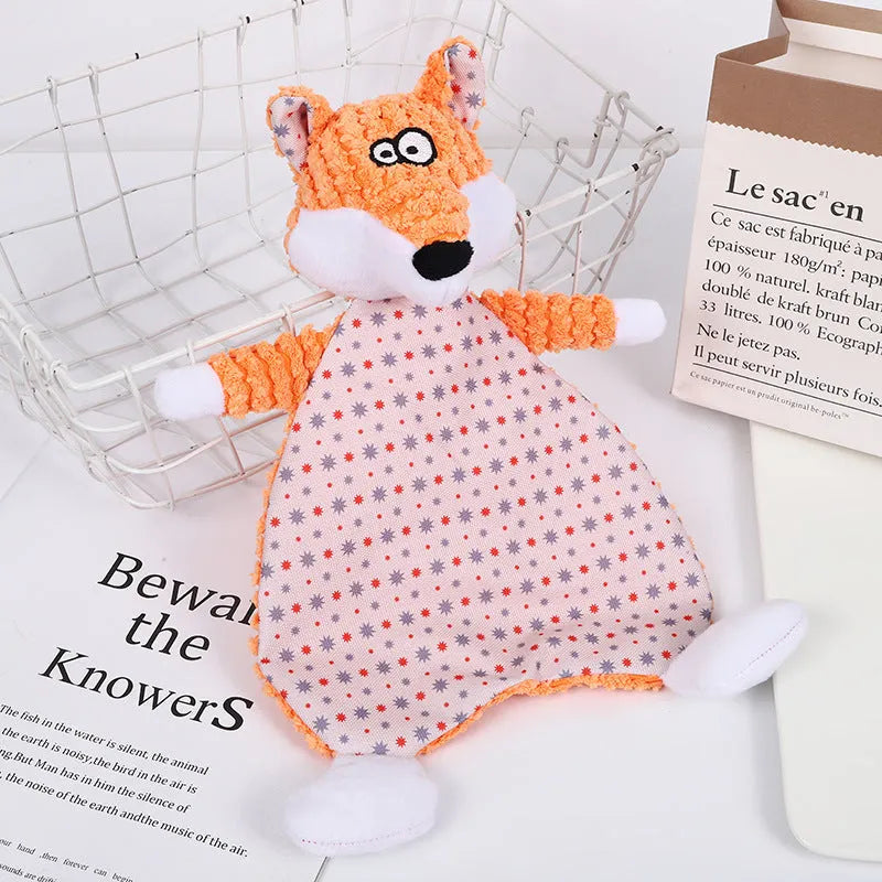 Brown fox elephant design pet stuffed toy with bite-resistant velvet material and squeaker feature