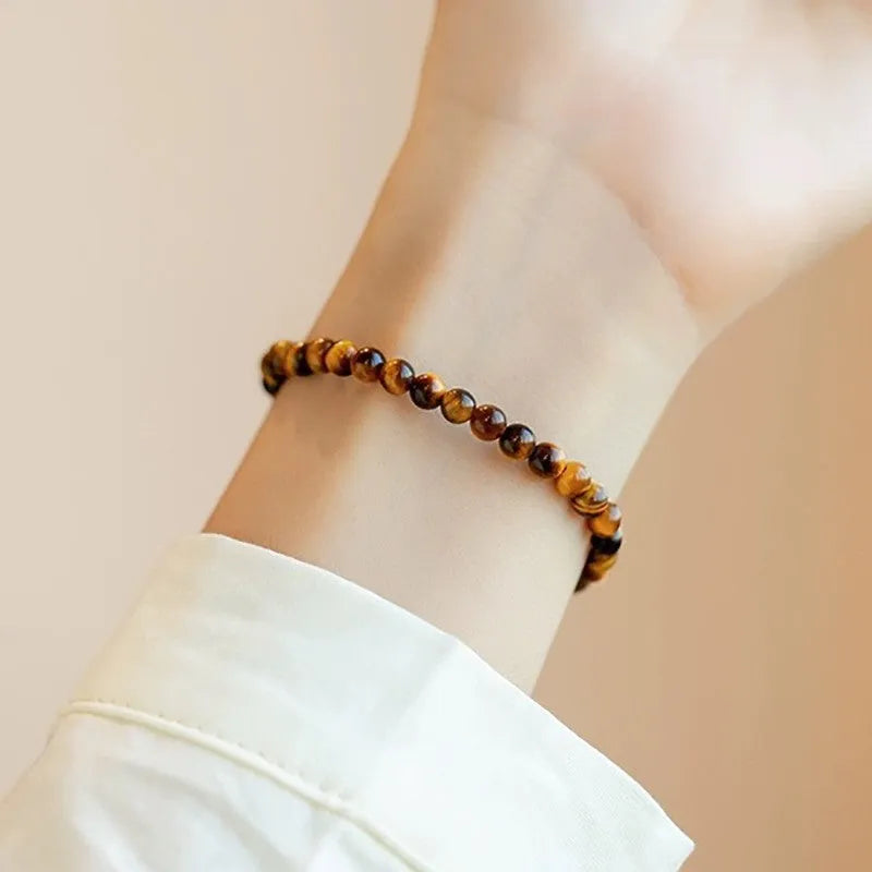 Natural tigereye stone bracelet with geometric circular design in new Chinese style