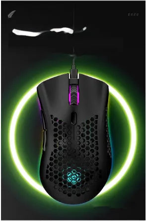 Hollow shell luminous wireless gaming mouse in cyan colour with USB receiver