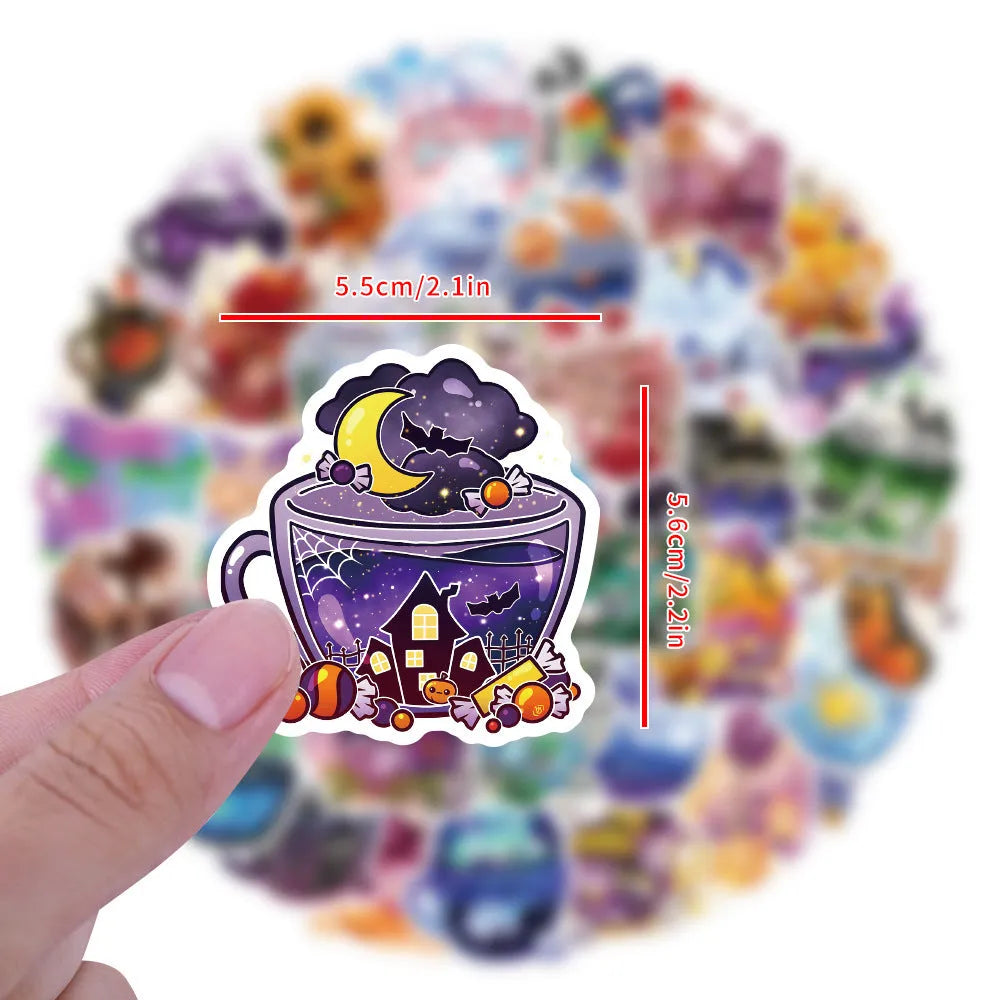 Colourful tea cup graffiti design waterproof vinyl stickers pack of 50 for DIY customisation