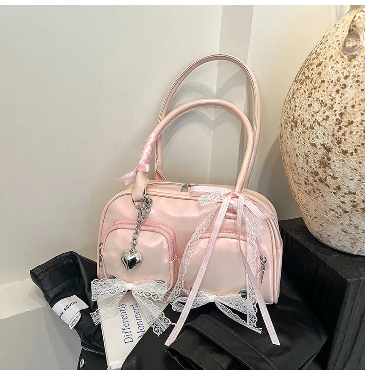 Large capacity PU leather casual shoulder bag in horizontal square design with internal mobile phone compartment