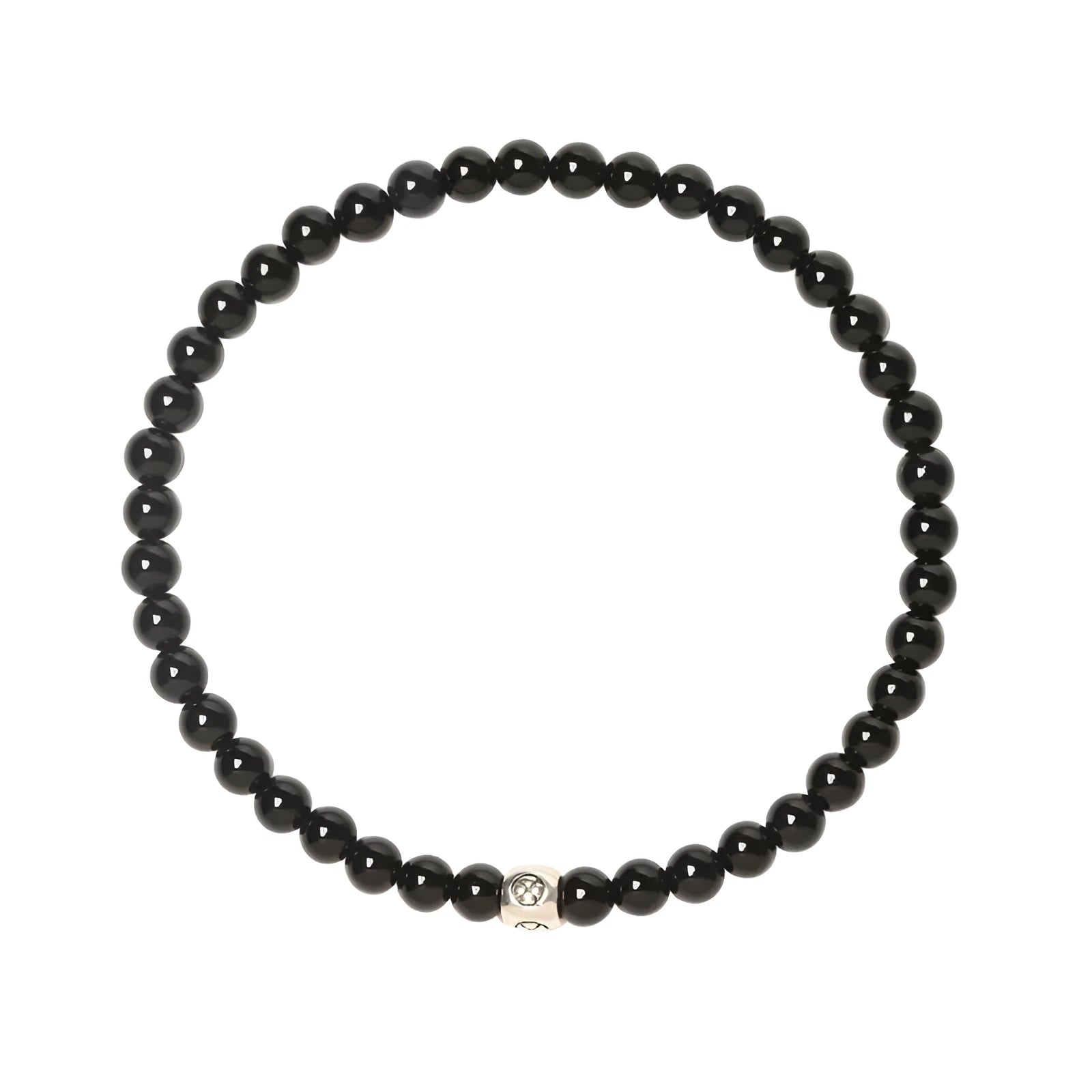 Geometric agate bracelet with mixed stone beads in black, blue, and obsidian colours