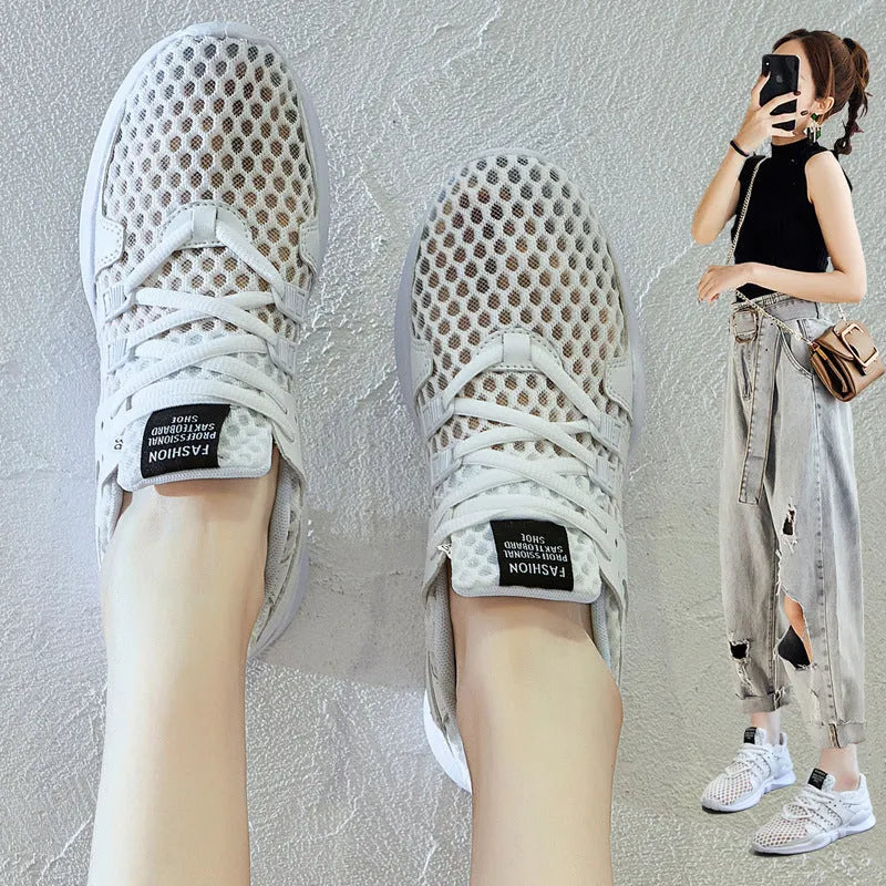 Men's hollow breathable sneaker with mesh upper in black and white colour options