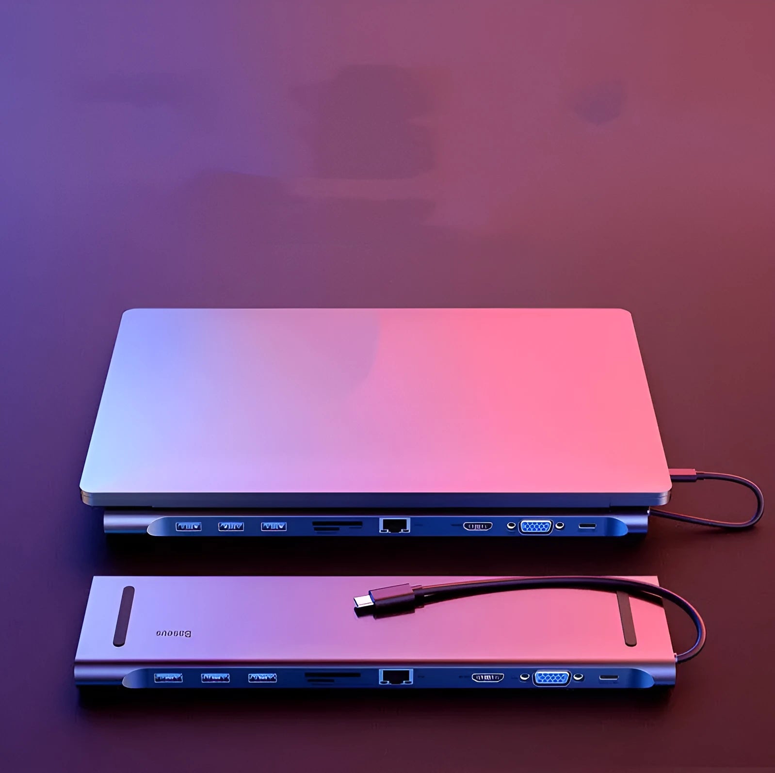 Ten In One MacBook Multi-function Adapter aluminium alloy USB-C hub with HDMI VGA USB 3.0 RJ45 Ethernet SD card slot and Type-C charging in Space Grey