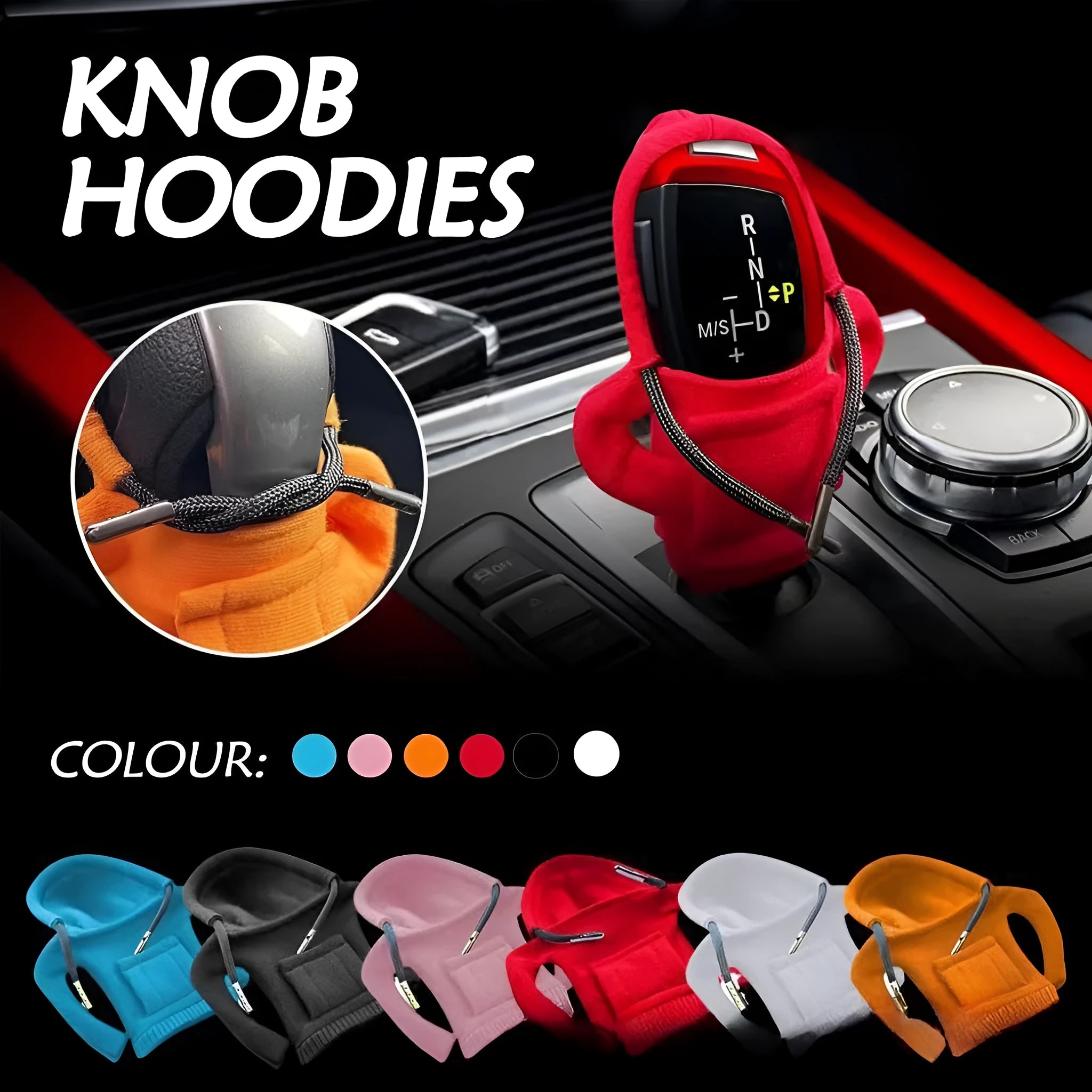 Velvet car gear handle sleeve in multiple colours showing tight and loose fit options