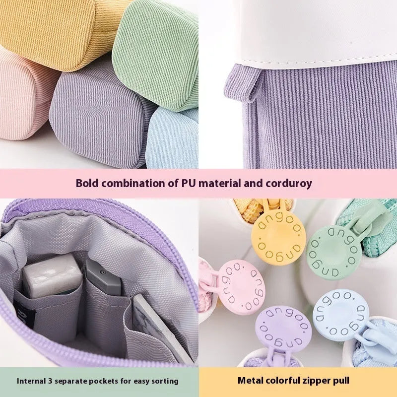 Korean style telescopic drop-down stationery case in PU corduroy with six colour options