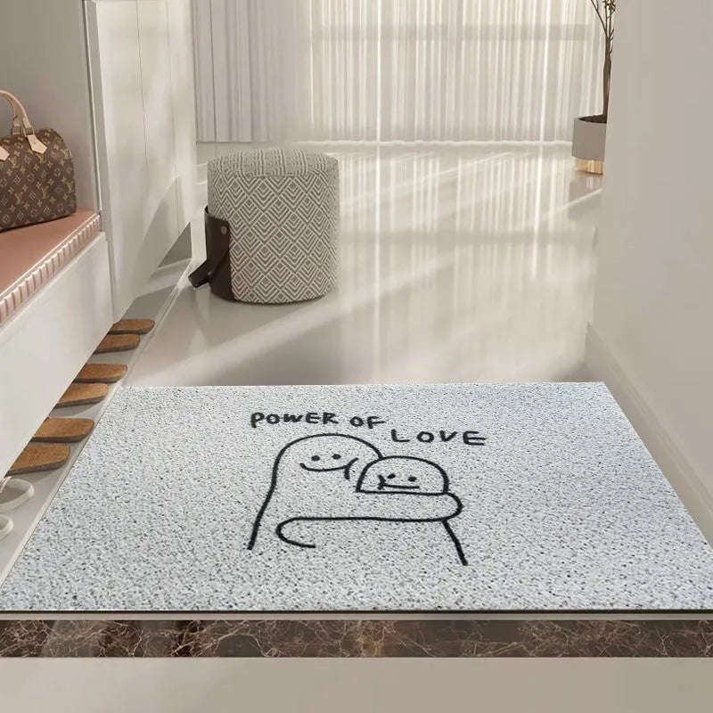 Square PVC floor mat with a cartoon facial expression geometric pattern in Mr. Big Nose colours.