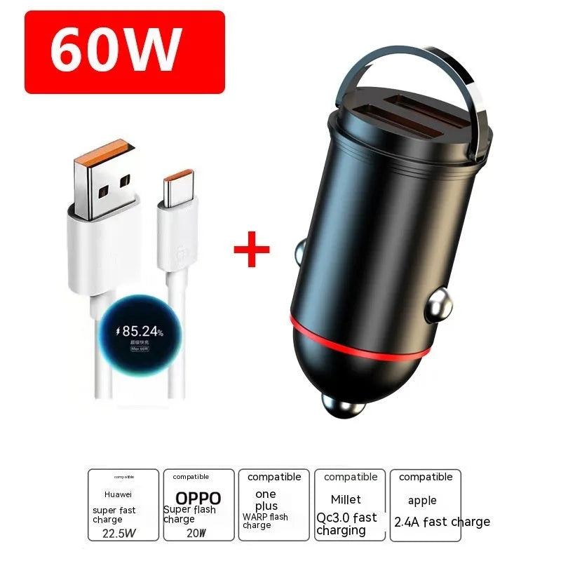Black zinc alloy car charger with USB port measuring 38mm x 21mm x 21mm