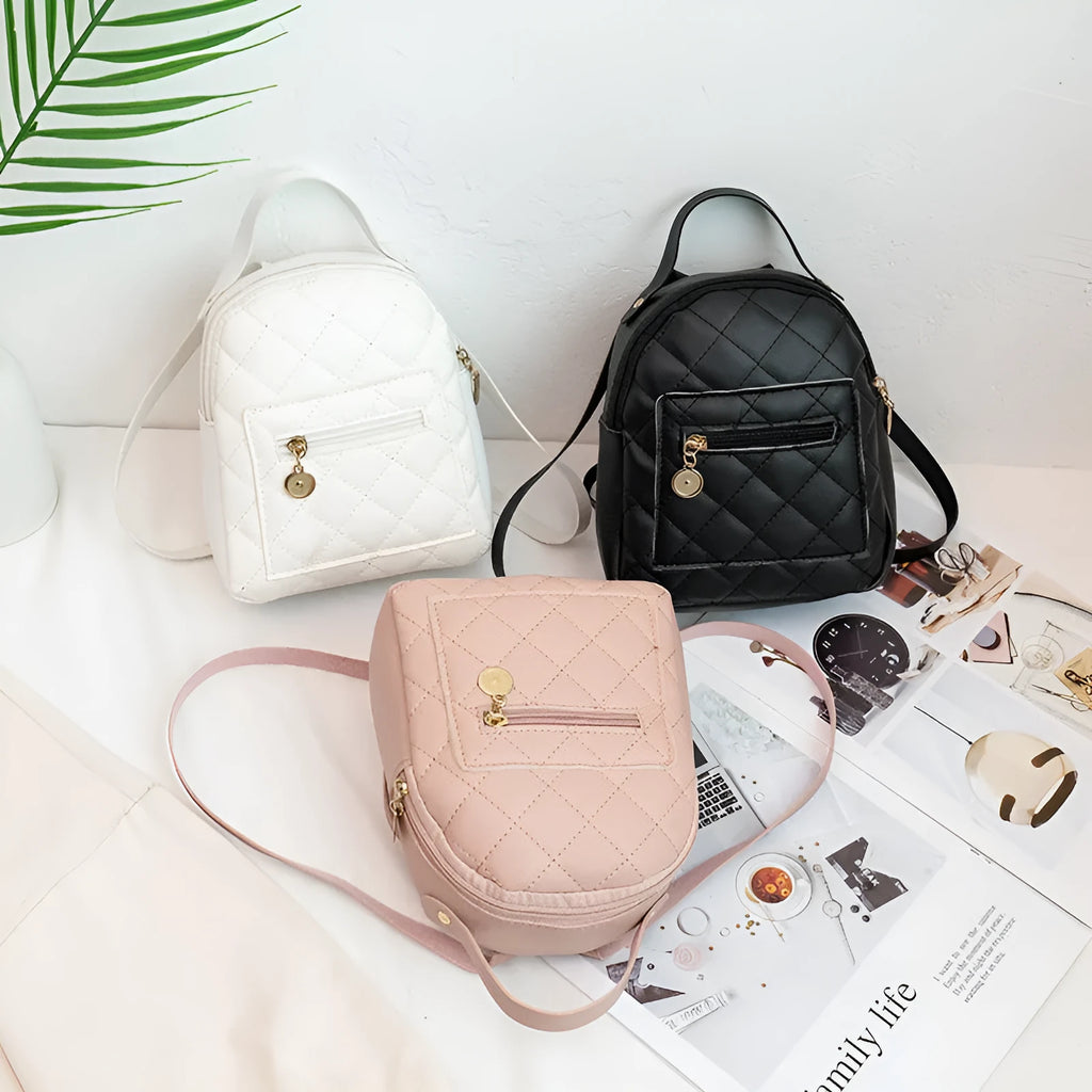 Girls' Korean style embroidered hard backpack in black colour showing sandwich pocket and soft handle