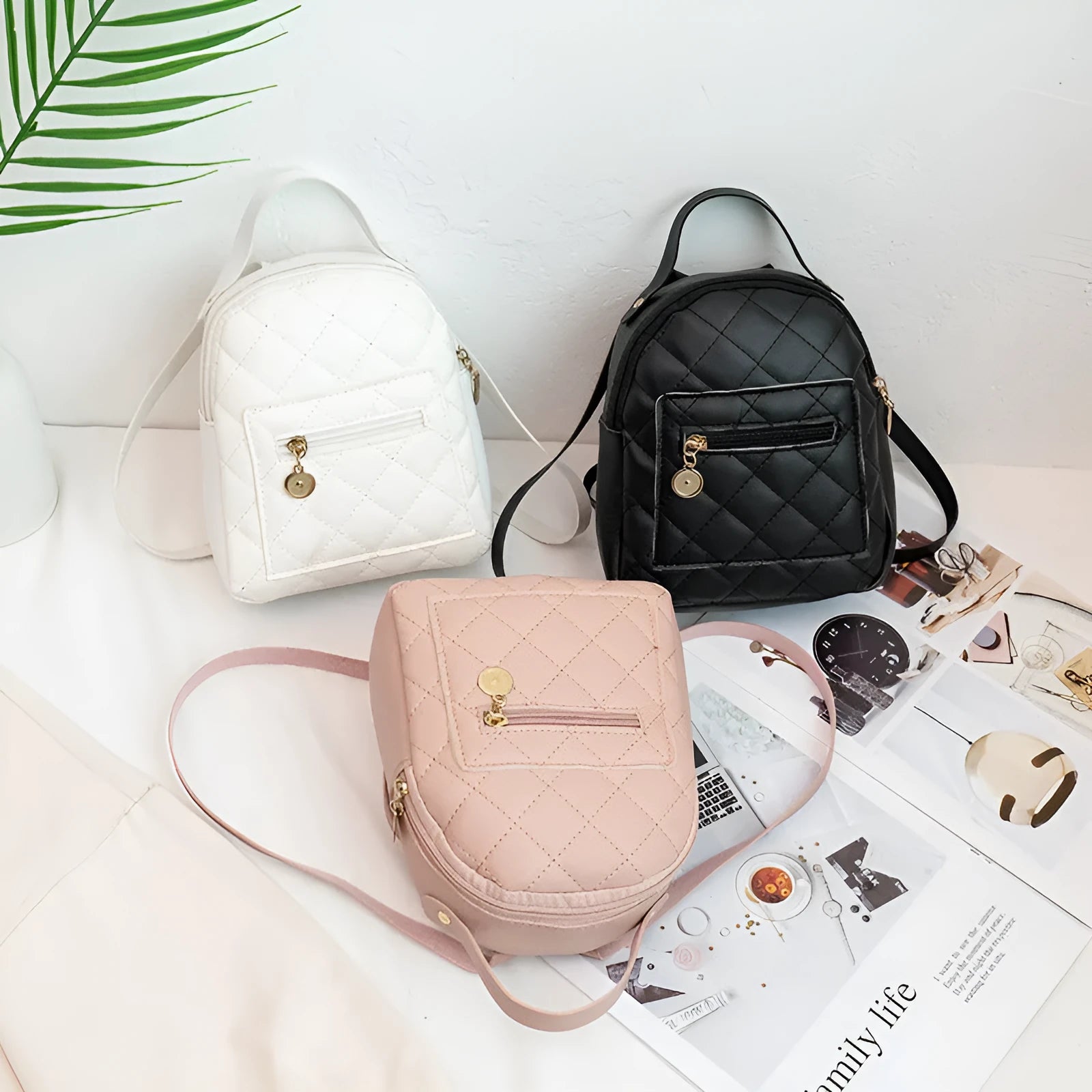 Girls' Korean style embroidered hard backpack in black colour showing sandwich pocket and soft handle