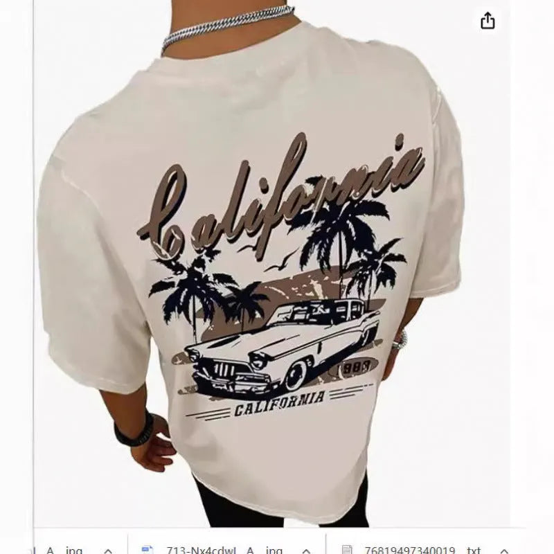Men's grey printed short-sleeved sports T-shirt showing digital print design on flat mop cloth fabric