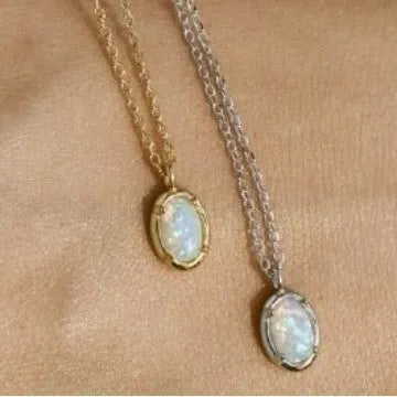 S925 silver oval pendant necklace with jelly opal stone in gold or white gold finish