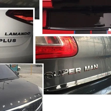 3D metal zinc alloy car bumper sticker showing a raised English letter on adhesive backing.
